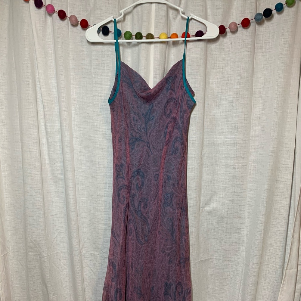 Vintage silk, ruffle-bust, spaghetti strap dress